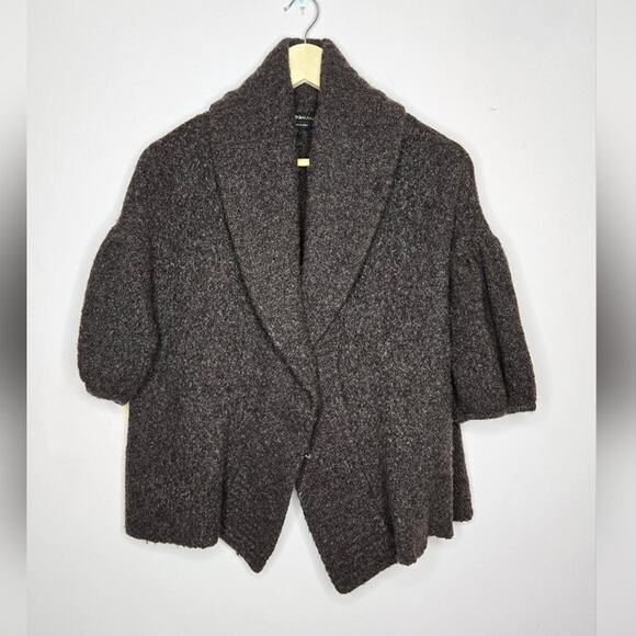 BCBG MaxAzria Cardigan Brown Wool Blend Puff Sleeves Button Medium - Picture 1 of 10